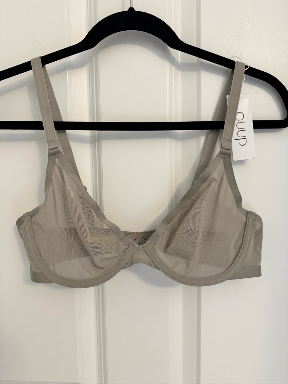 CUUP The Plunge Bra 36B Ash Gray Taupe Sheer Mesh Underwire NWT